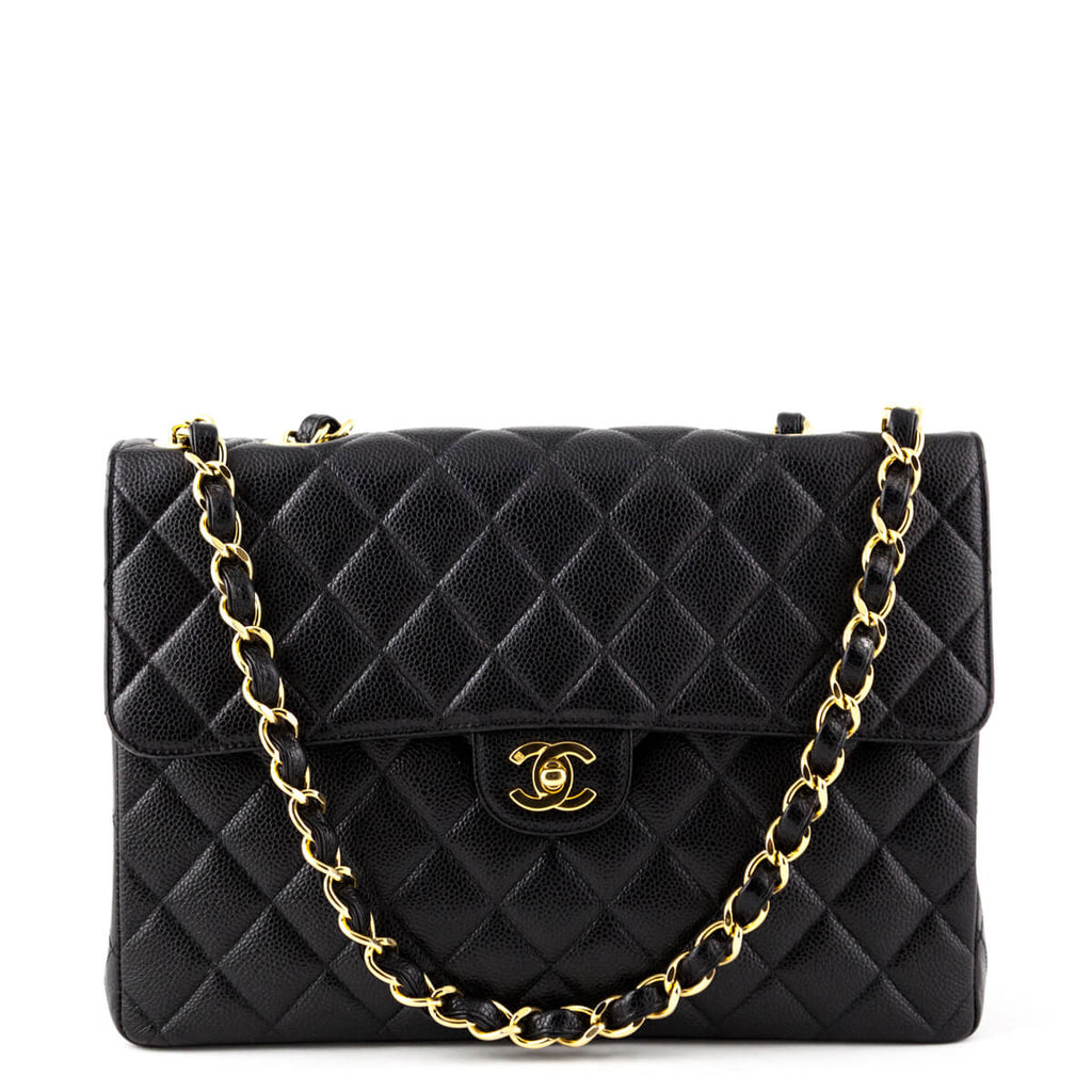 Chanel Vintage Black Caviar Jumbo Classic Flap Bag - Designer Bags