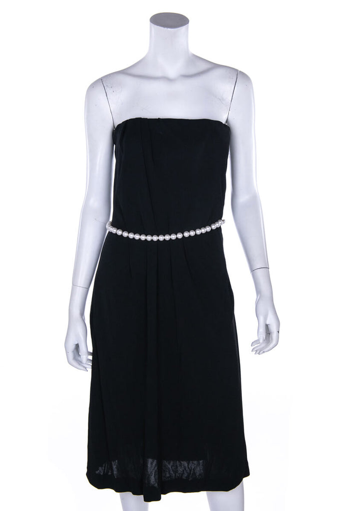 Chanel Black Stretch Pearl-Embellished Strapless Dress - Chanel CA