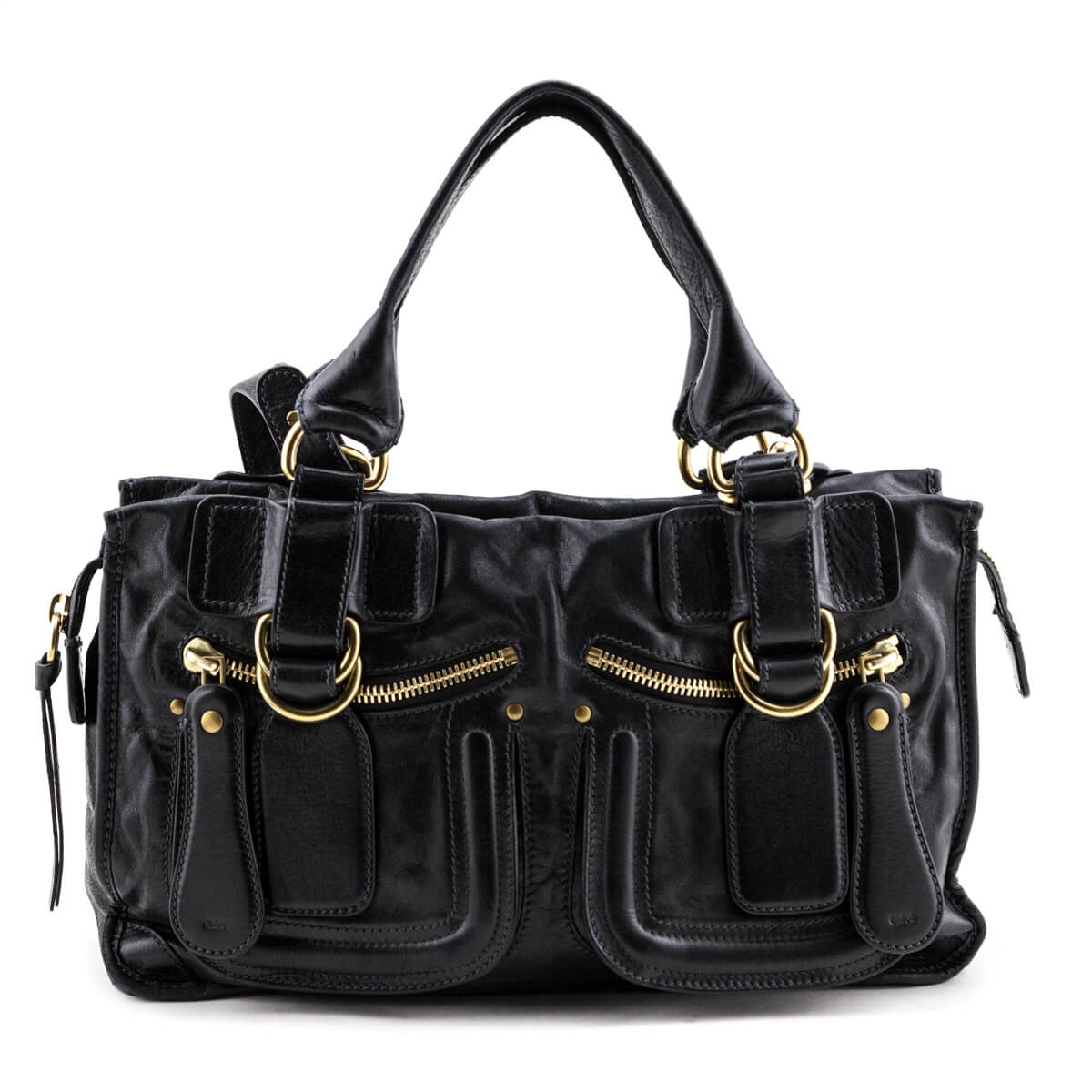 Chloe Black Leather Double Zip Pocket Handle Bag - Shop Chloe Handbags