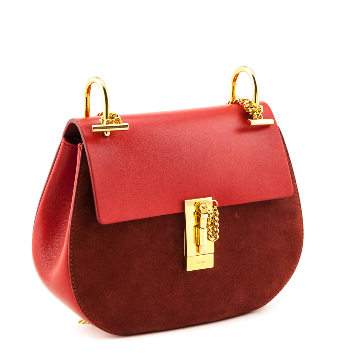 Chloe Red Suede & Smooth Calfskin Medium Drew Bag - Shop Chloe Canada