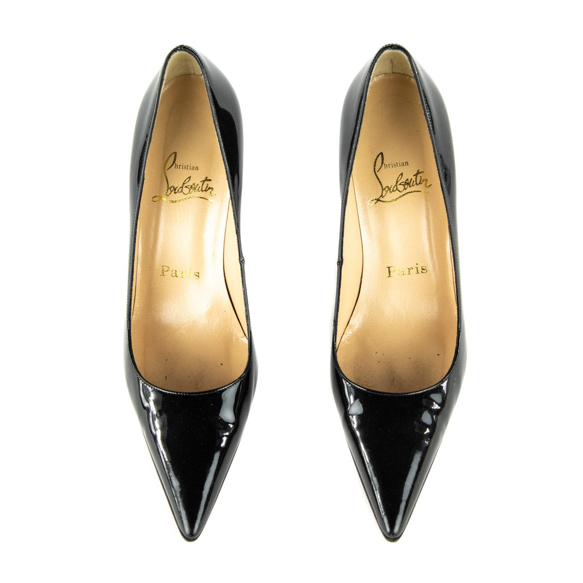 Christian Black Patent Leather Pointed Toe Pumps