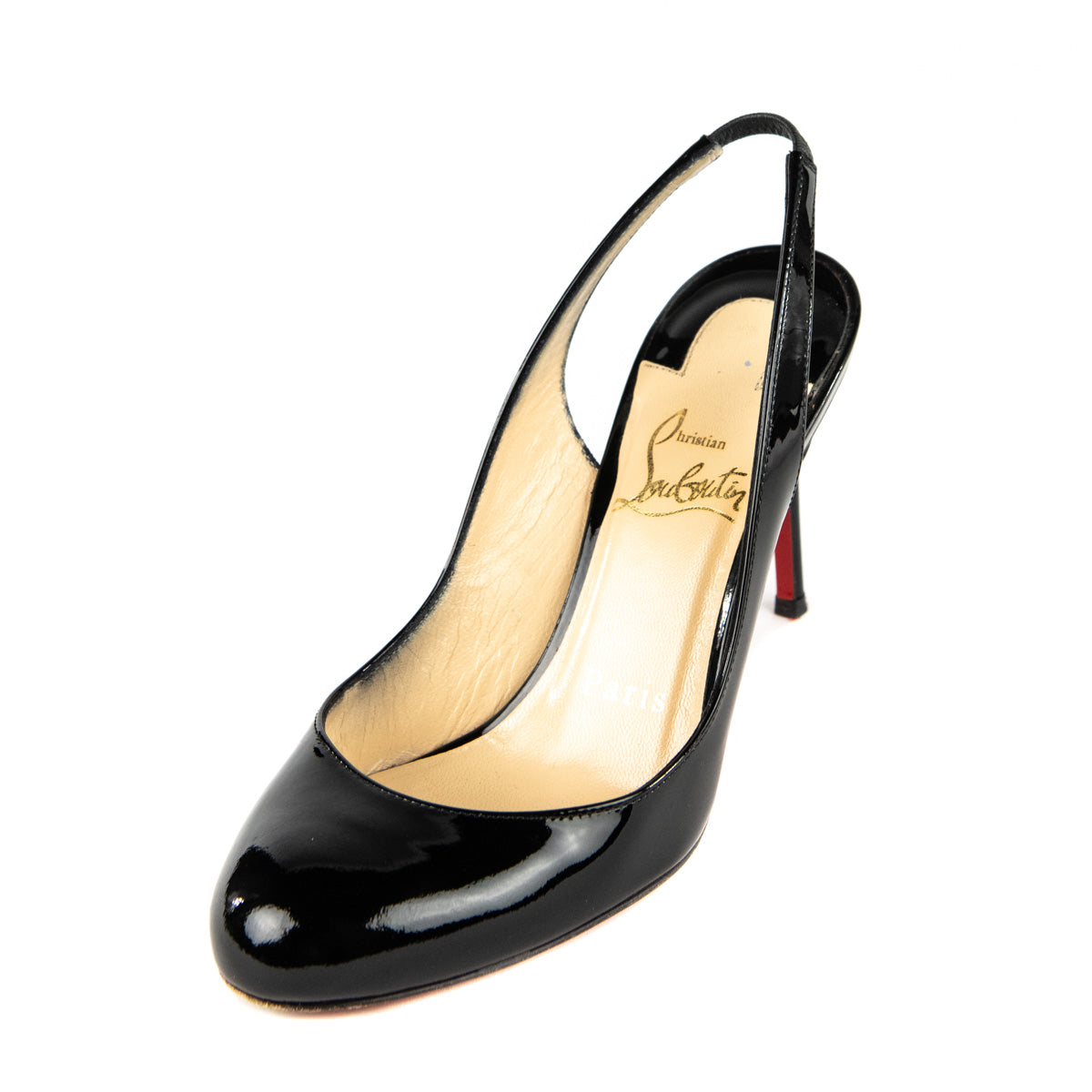 Forkortelse aspekt Overfladisk Christian Louboutin Black Patent Leather Slingback Pumps