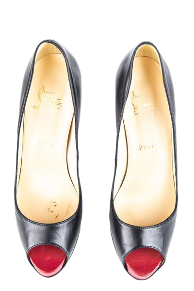 Christian Black Leather Platform Peep Toe Pumps