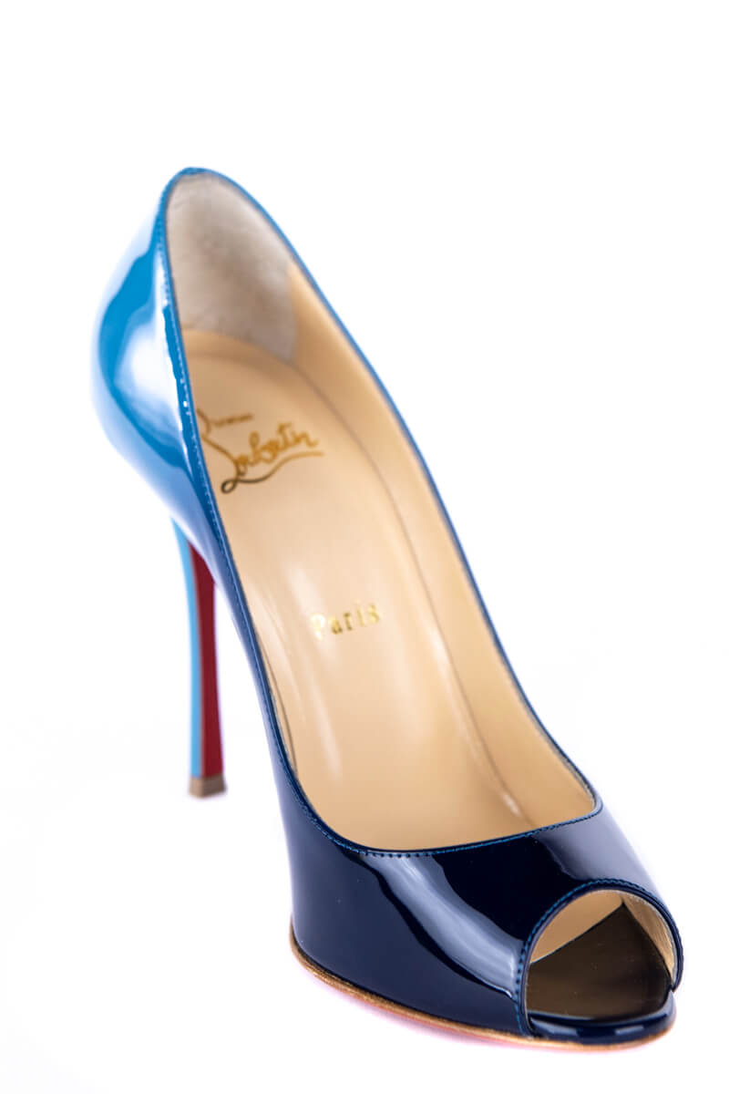 Christian Louboutin Blue Patent Leather Ombre Yootish 100 Peep Toe Pumps