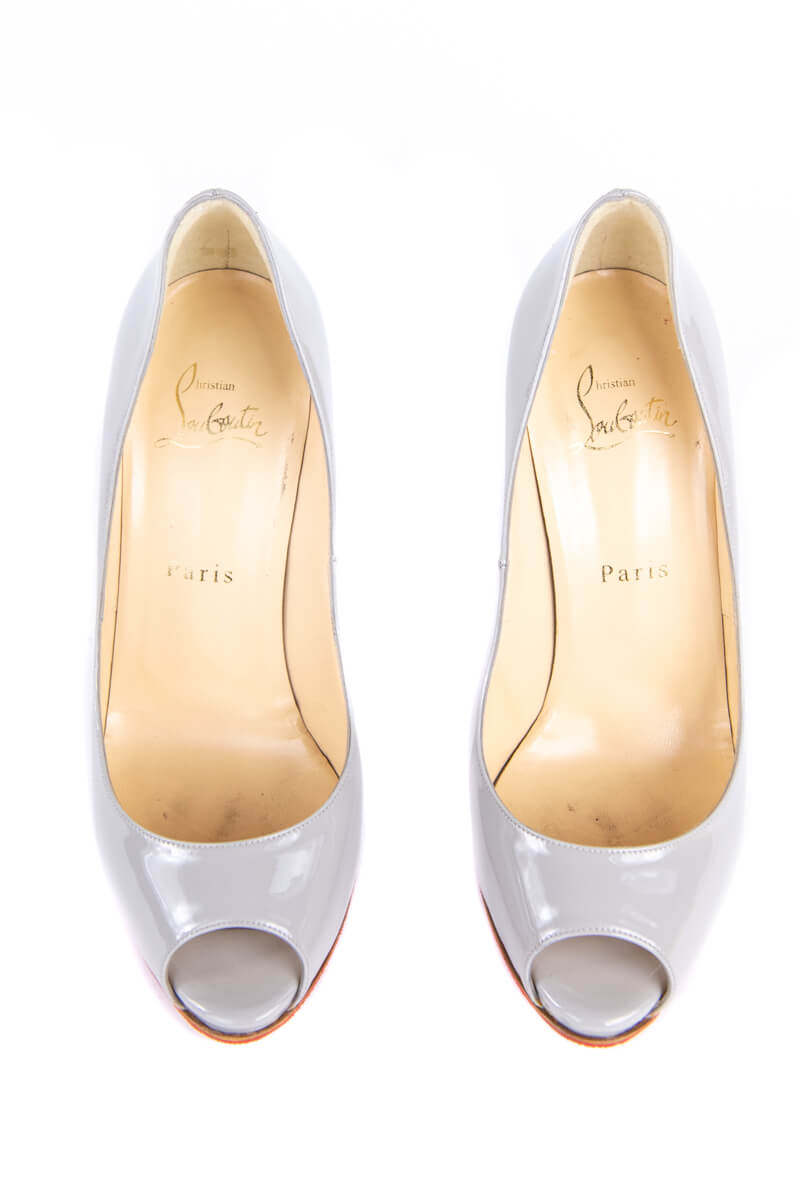 gray patent leather heels