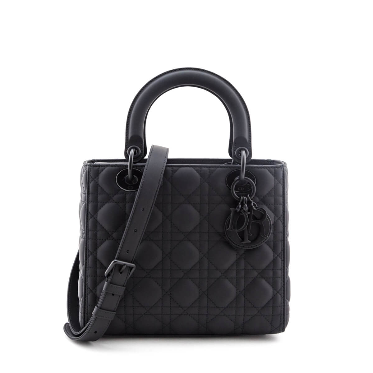 Dior Black Calfskin Cannage Ultra Matte Medium Lady Dior Bag - Dior CA