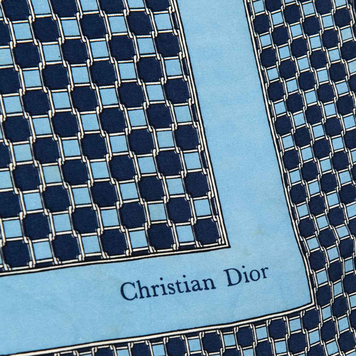 Dior Navy & Blue Silk Check Print Scarf - Luxury Consignment Vancouver