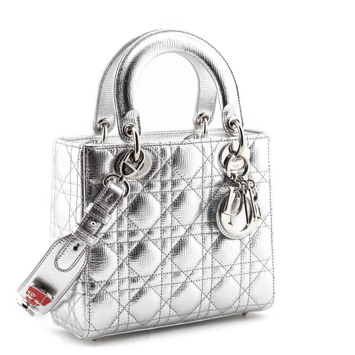 Christian Dior Micro Lady Dior Crinkled Calfskin Metallic Silver  DESIGNER  TAKEAWAY BY QUEEN OF LUXURY BOUTIQUE INC