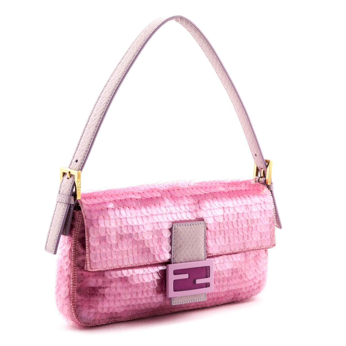 Fendi Pink Sequin Embellished Medium Baguette 1997 Shoulder Bag