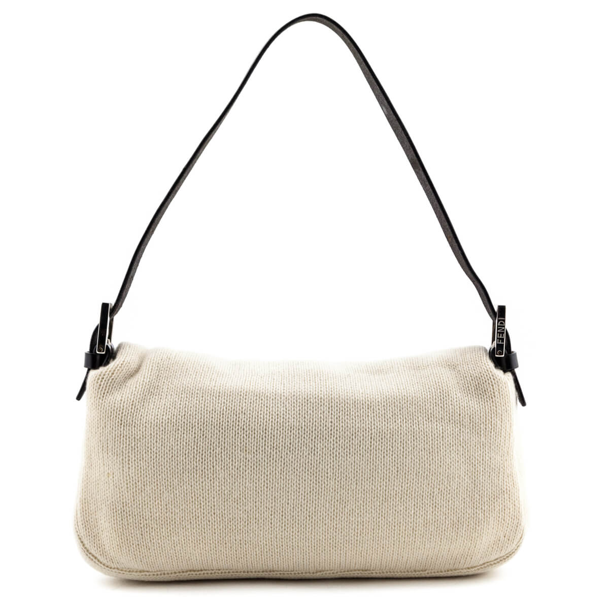 Fendi Cream Knit Black Patent Leather-Trim Baguette Bag - Fendi Canada