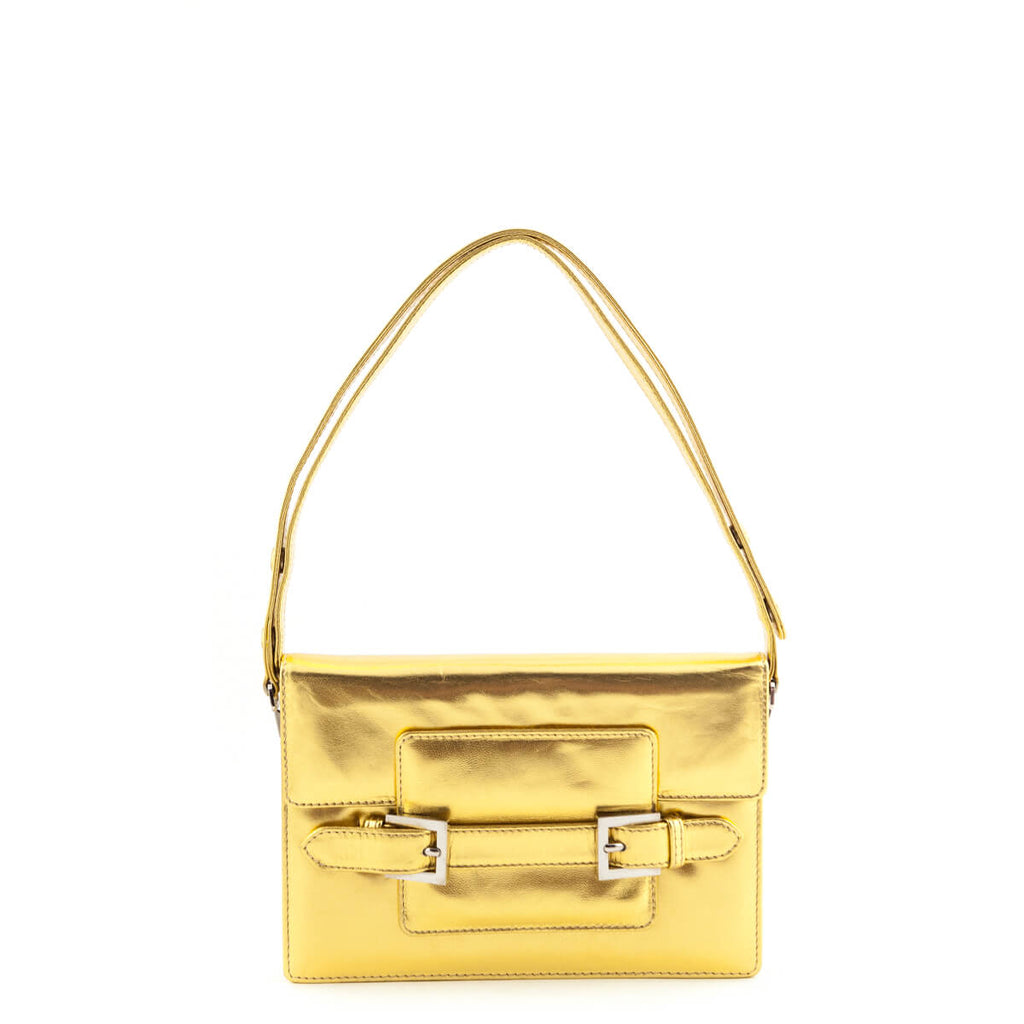 Fendi Gold Metallic Baguette Shoulder Bag - Designer Handbags