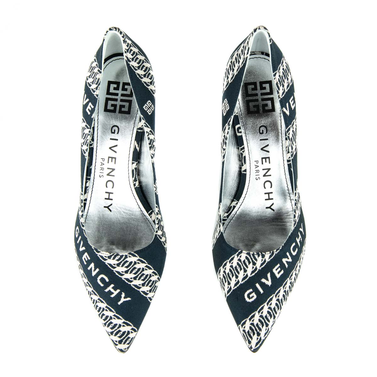 Givenchy & White Chain Print Logo M-Pumps - Designer Shoes