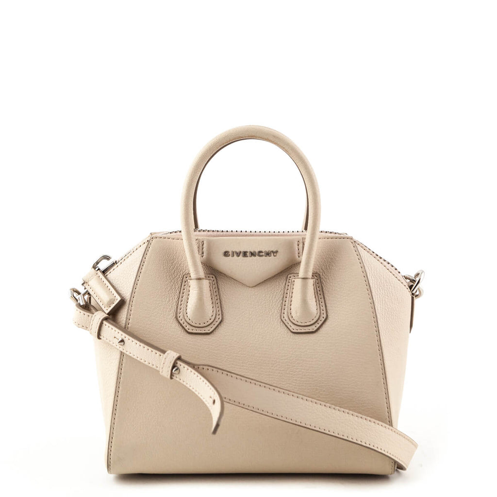 Givenchy Beige Goatskin Mini Antigona - Authentic Designer Bags