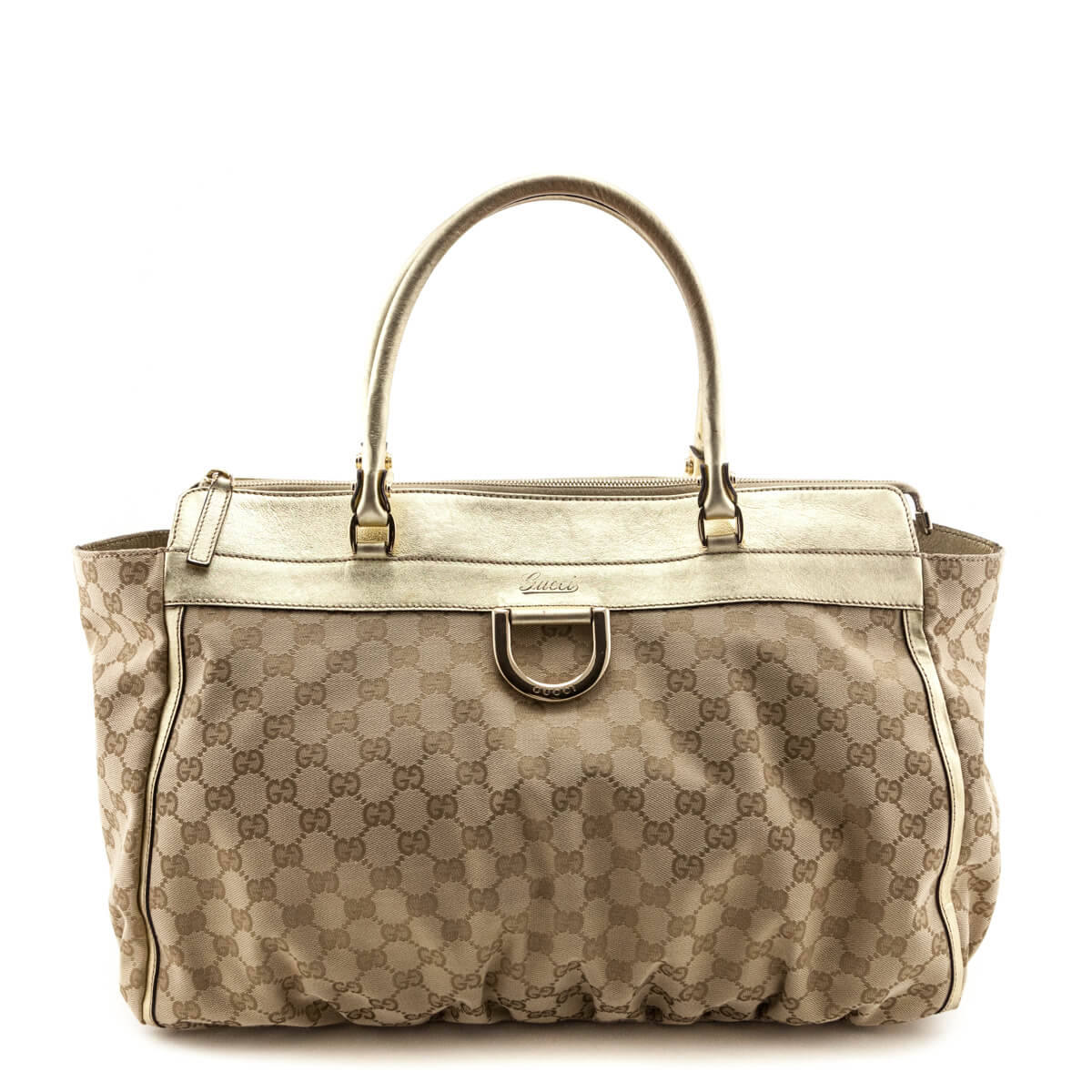 Gucci Beige GG Monogram Metallic Gold 