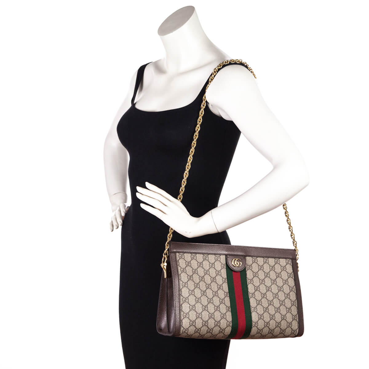 Gucci Beige GG Supreme Medium Ophidia GG Chain Shoulder Bag