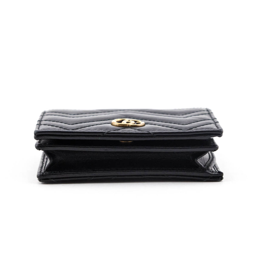 Gucci Black Chevron Matelasse Calfskin GG Marmont Card Case Wallet