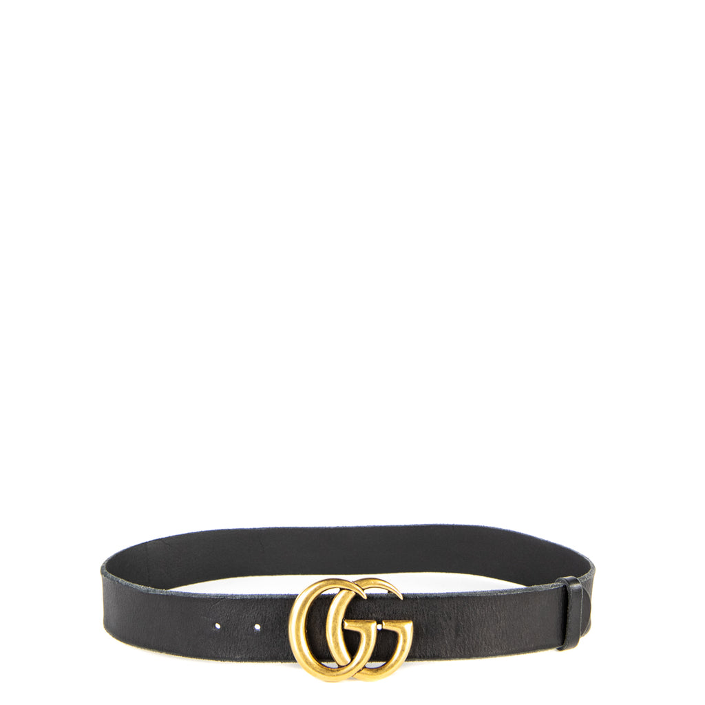 Gucci Black Leather GG Marmont Belt 