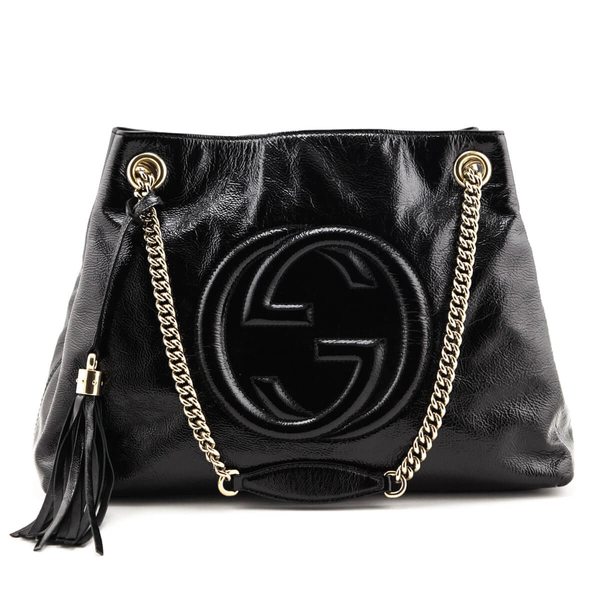 Gucci Black Patent Leather Soho Medium Chain Shoulder Bag - Gucci CA