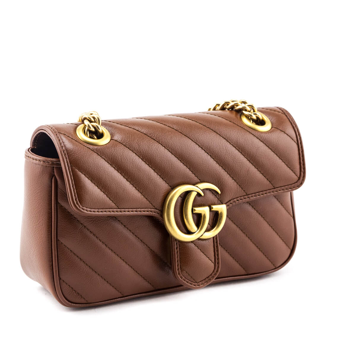Gucci Brown Diagonal Matelasse Calfskin GG Marmont Mini Shoulder Bag