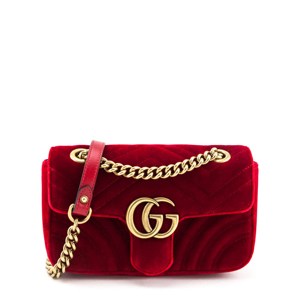 Gucci Red Velvet Matelasse Mini GG Marmont Bag - Gucci Handbags Canada