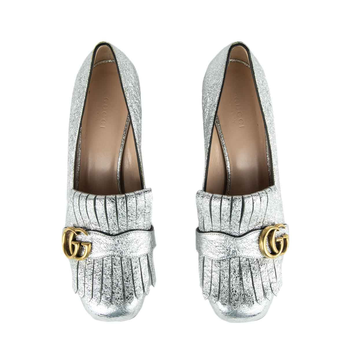 laat staan Het formulier straal Gucci Silver Metallic Leather Marmont Loafer Pumps - Buy Gucci Canada