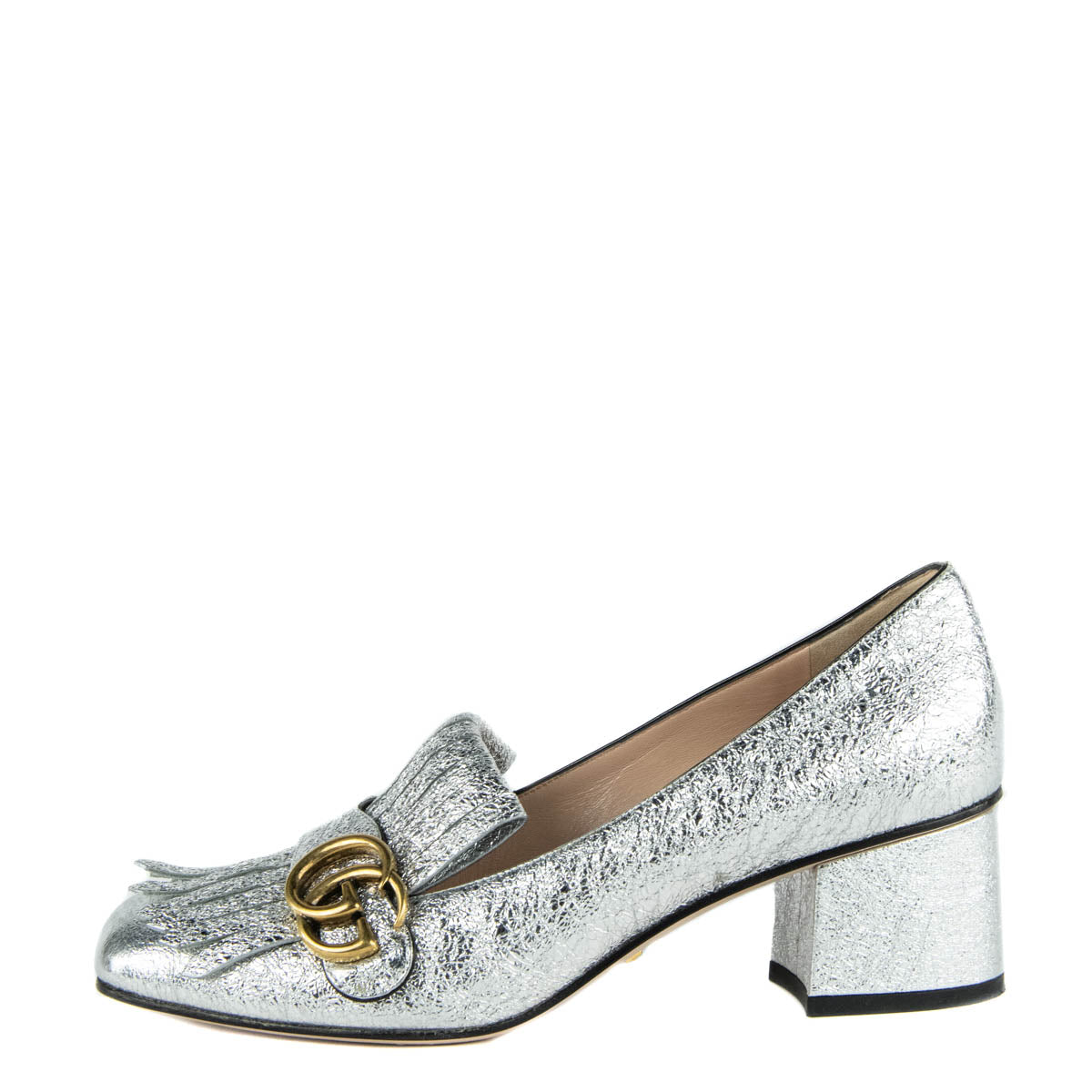 laat staan Het formulier straal Gucci Silver Metallic Leather Marmont Loafer Pumps - Buy Gucci Canada