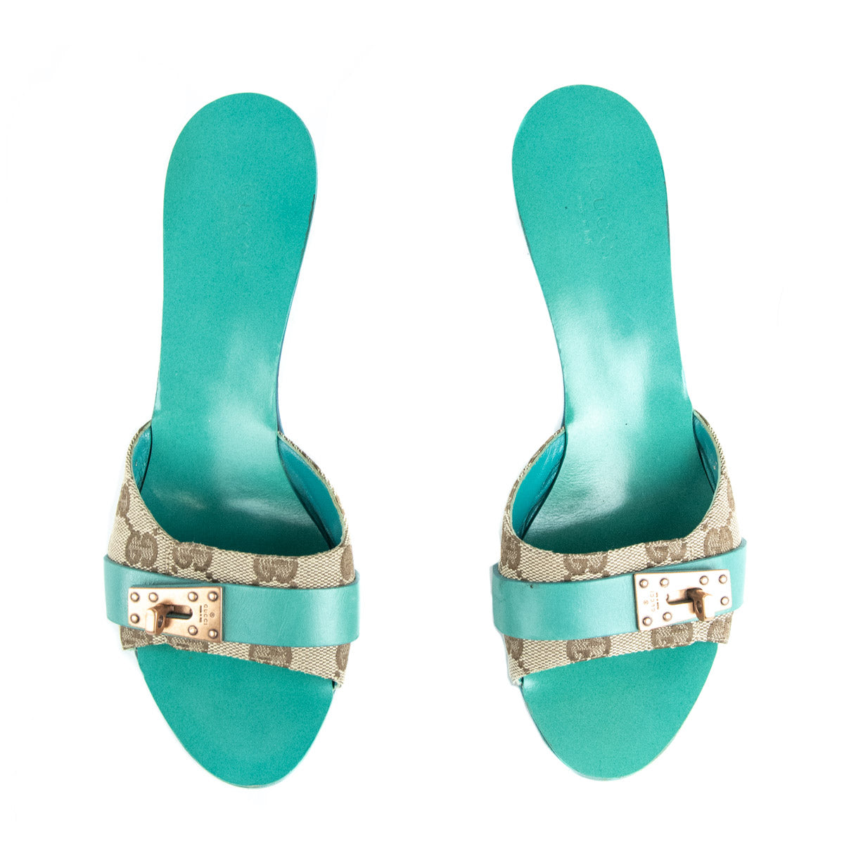 turquoise gucci slides