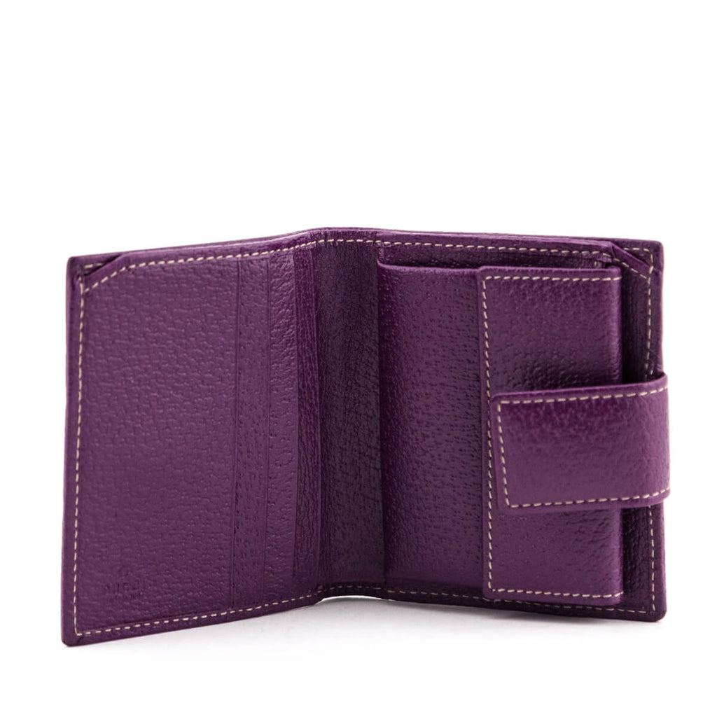 Gucci Beige GG Canvas Purple Leather-Trim Compact Wallet