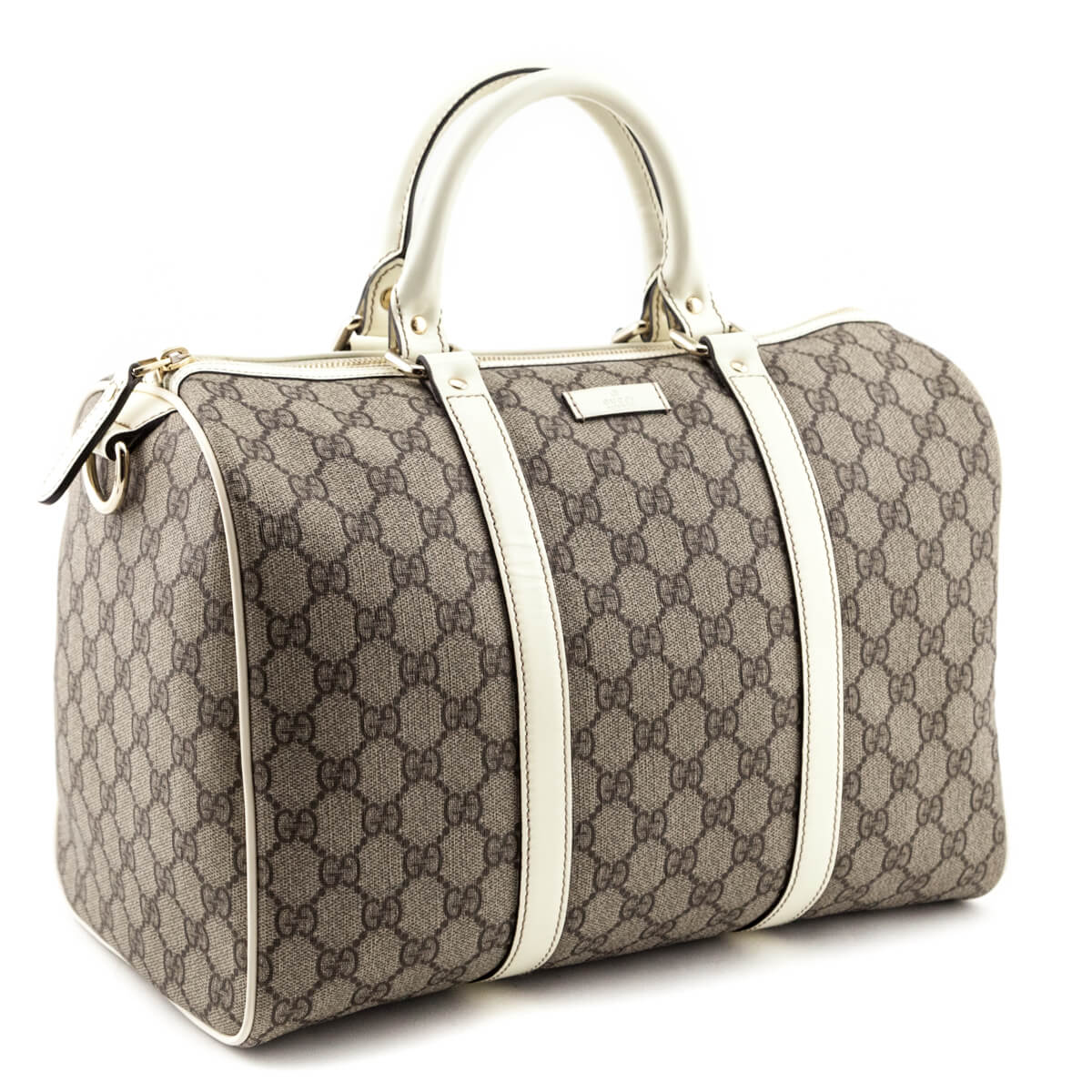 Gucci GG Coated Canvas White Patent Leather-Trim Medium Joy Boston Bag