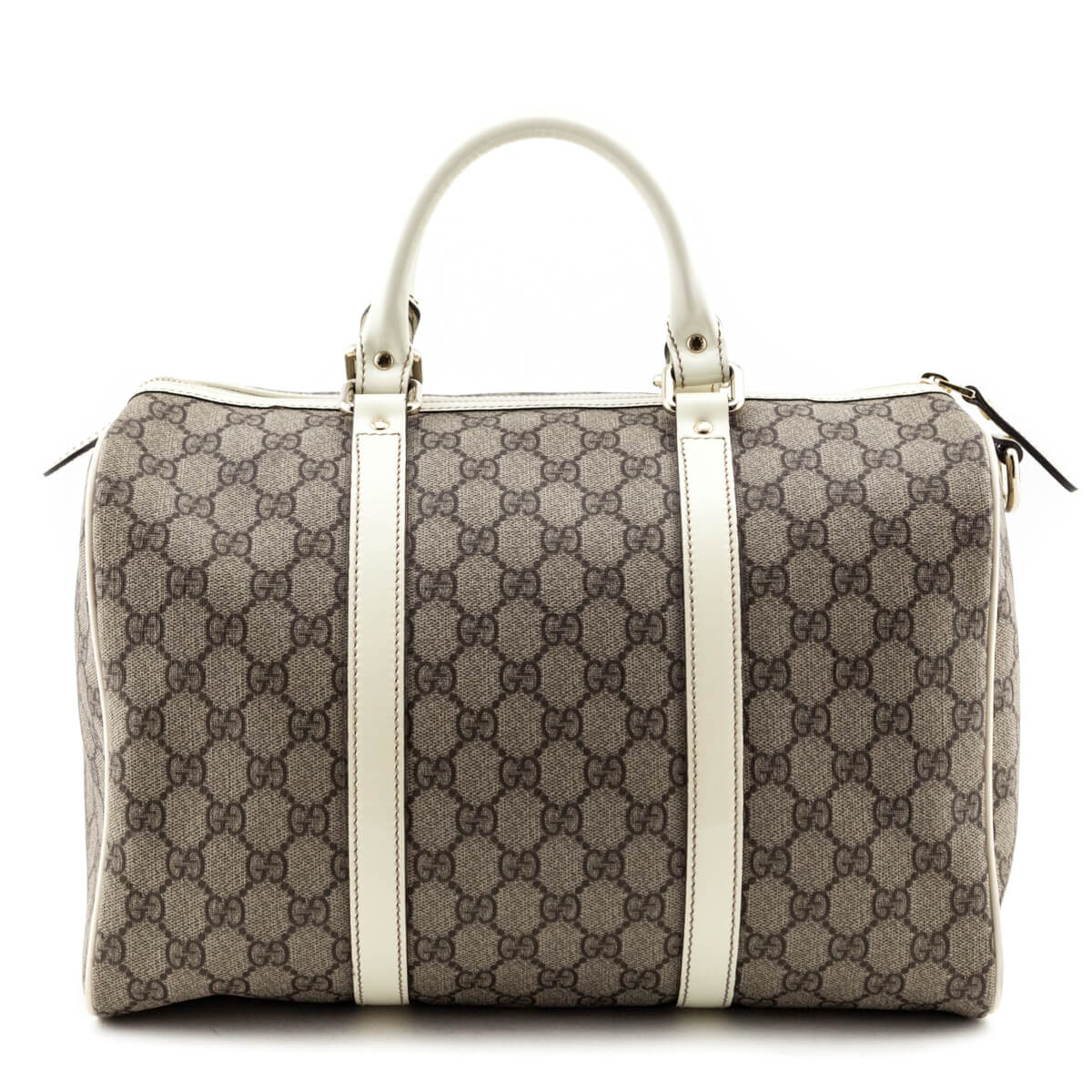 Gucci GG Coated Canvas White Patent Leather-Trim Medium Joy Boston Bag