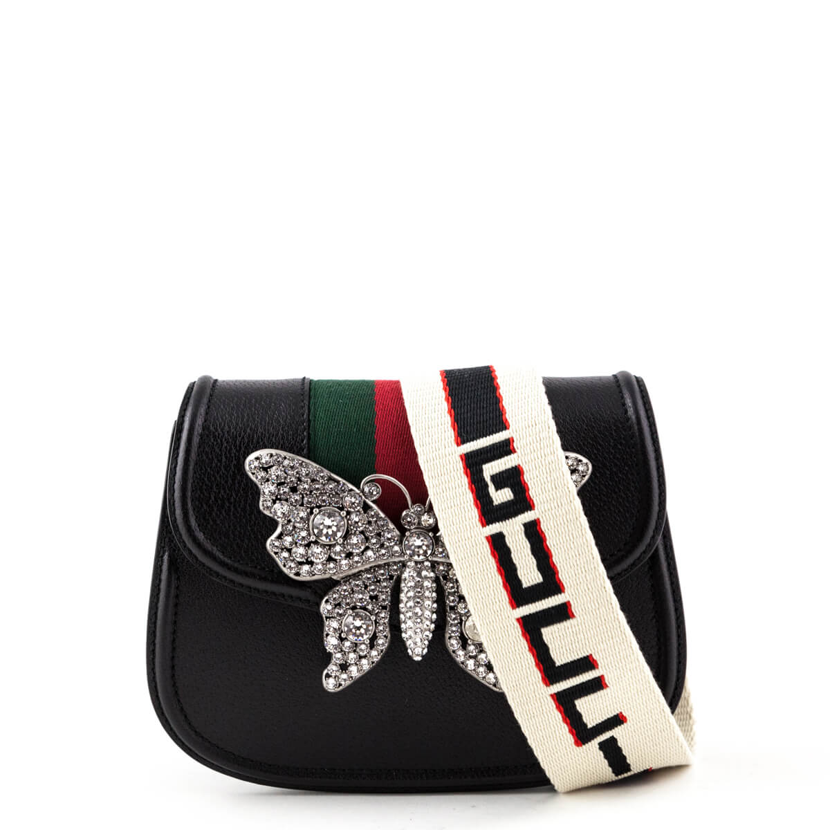 Gucci Black Crystal Butterfly Small Linea Totem Shoulder Bag