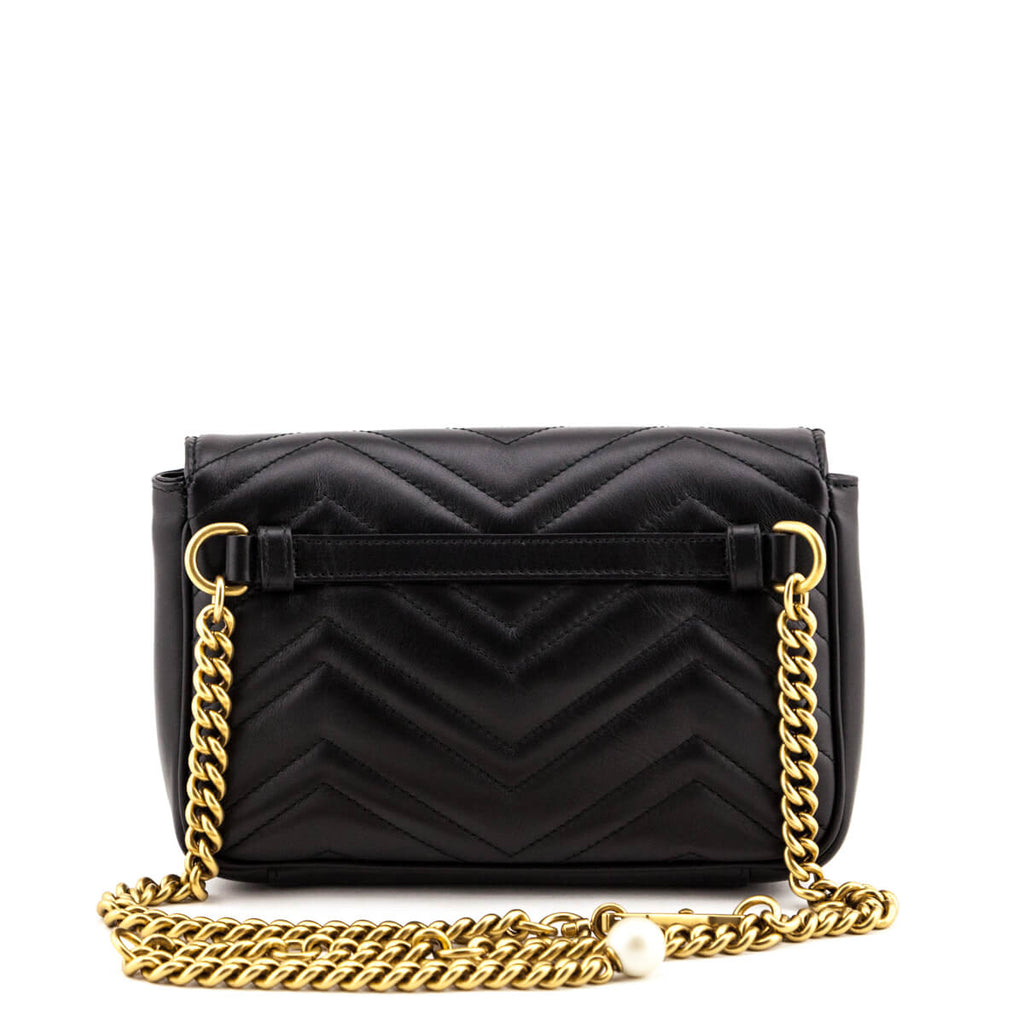 Gucci Black Matelasse Chevron Leather Faux Pearl Marmont Belt Bag