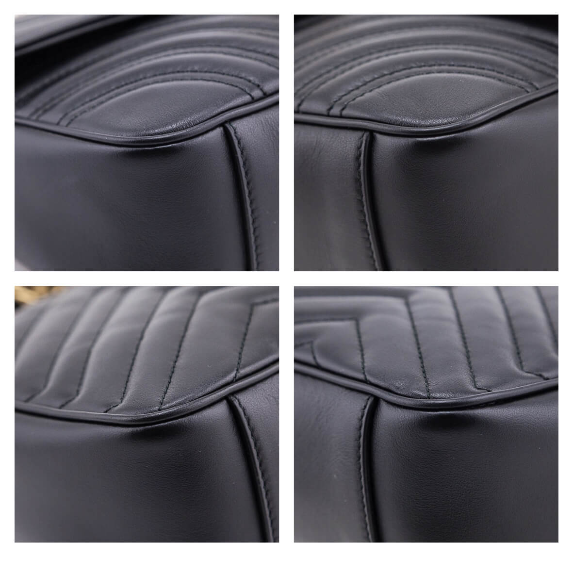 Gucci Black Matelasse Chevron Leather Small Gg Marmont Shoulder Bag