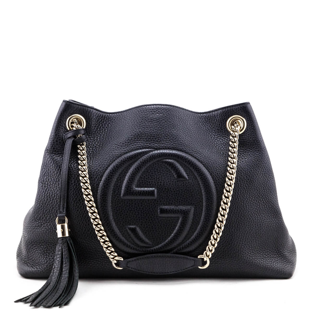 Gucci Black Pebbled Calfskin Medium Soho Chain Shoulder Bag - Gucci CA