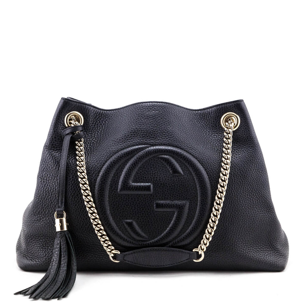 gucci pebbled calfskin medium soho chain shoulder bag black