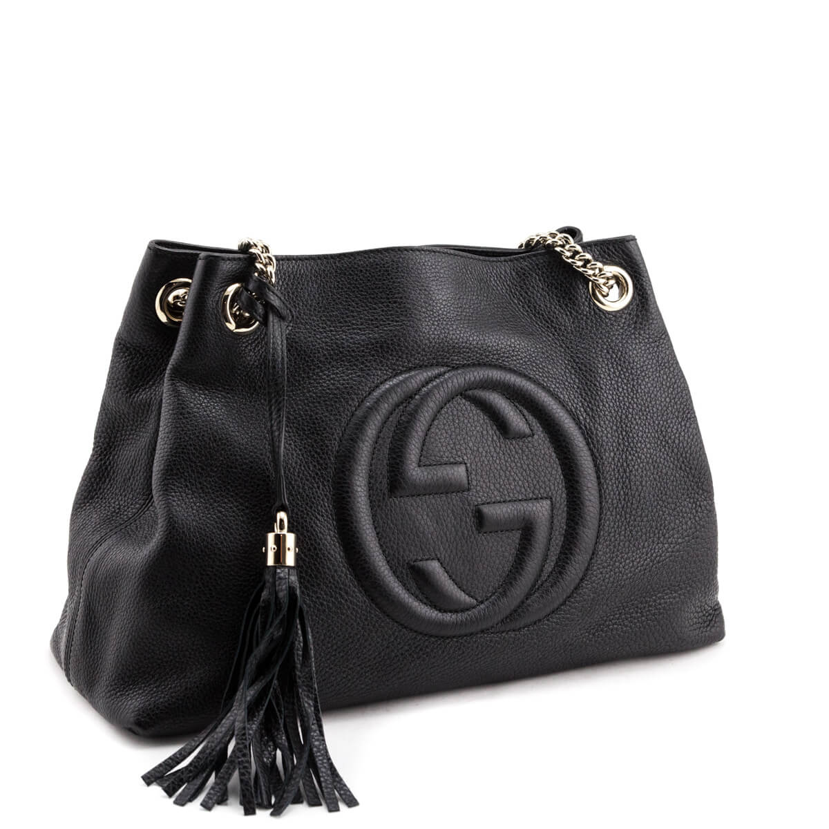Gucci Black Pebbled Calfskin Soho Chain Medium Shoulder Bag