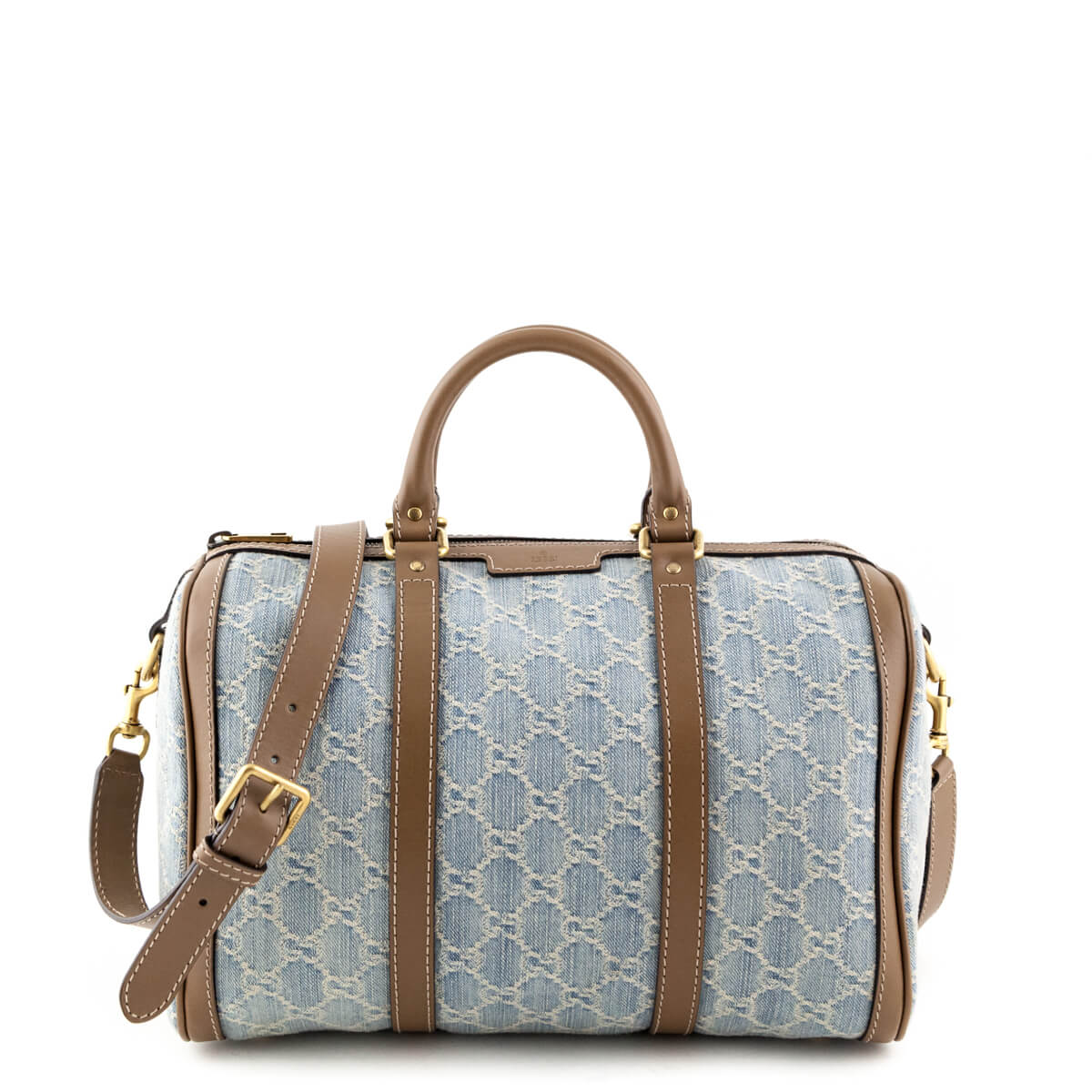 Gucci Blue GG Denim Web Boston Bag - Authentic Gucci Bags Canada