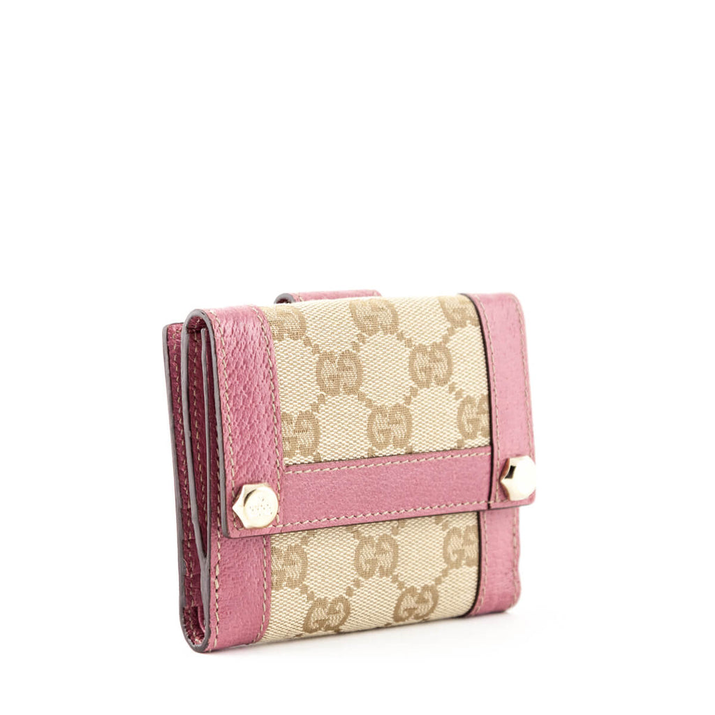Gucci GG Canvas & Pink Leather-Trim French Wallet - Gucci Bags