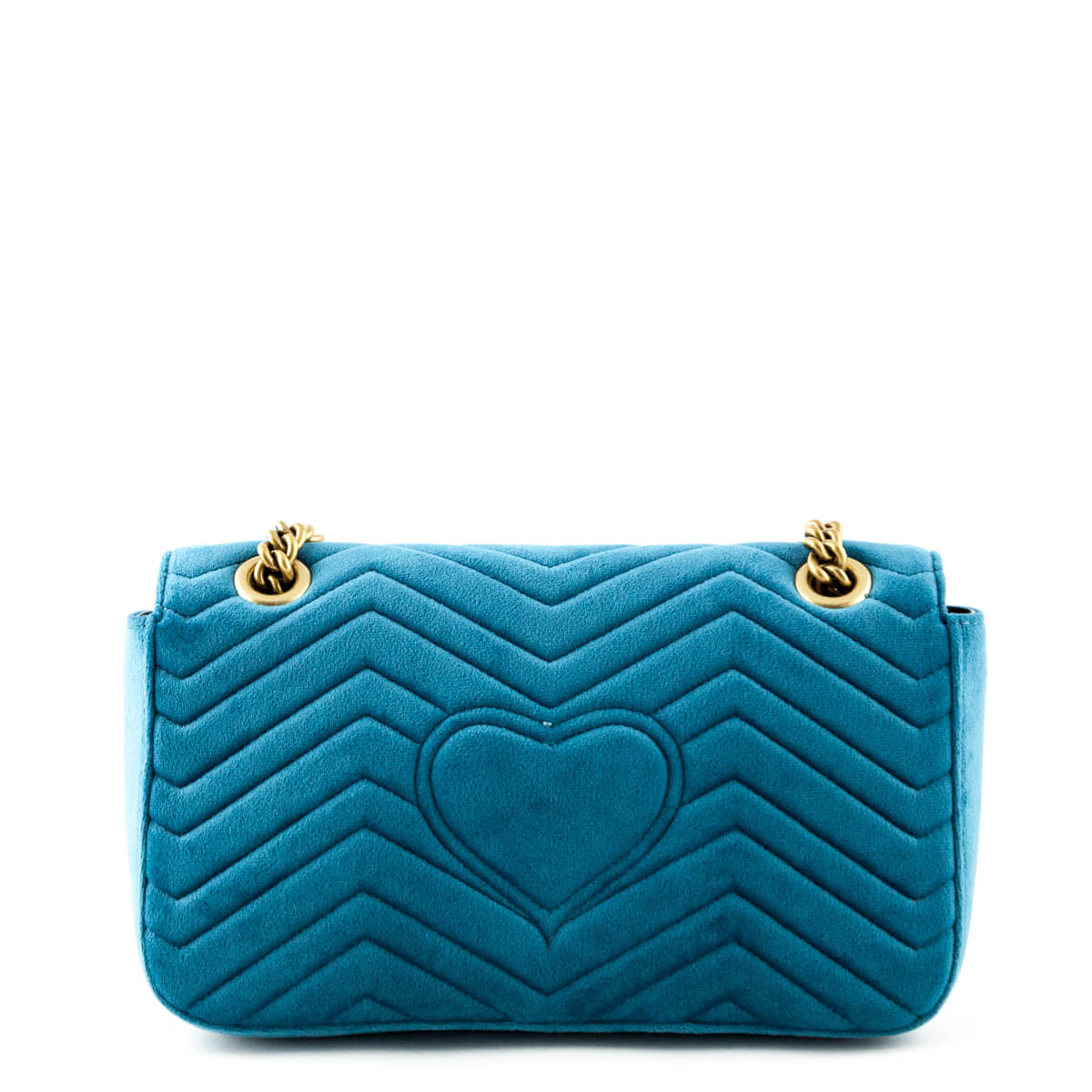 Gucci Petrol Blue Velvet Small GG Marmont Shoulder Bag - Gucci Bags