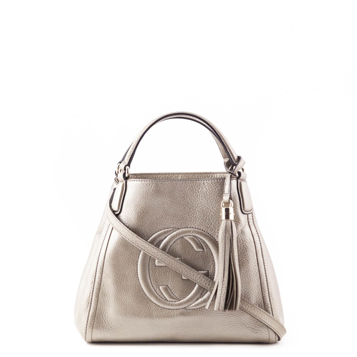 Gucci Pewter Metallic Small Soho Tassel Tote - Gucci Canada