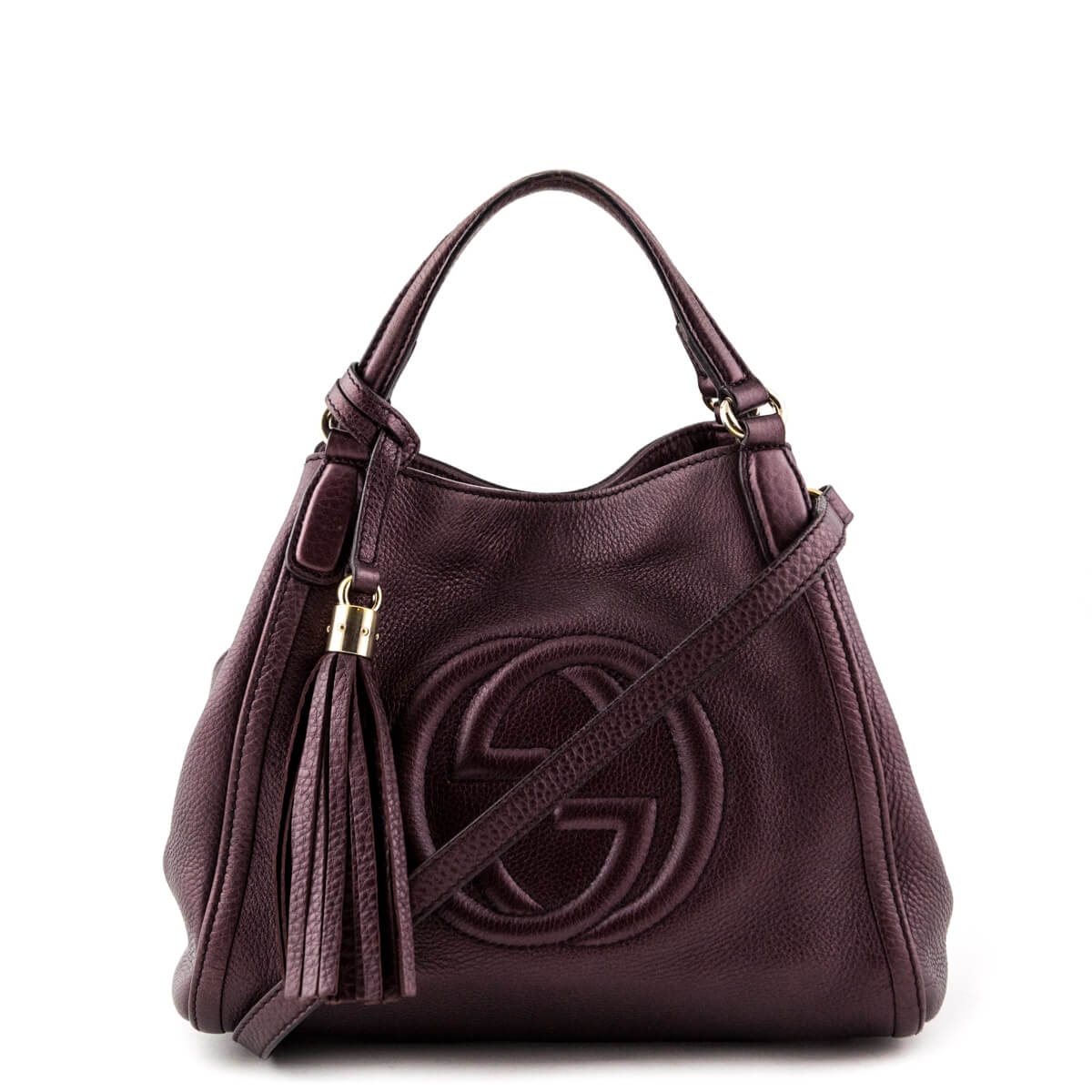 Gucci Purple Metallic Small Soho Tote - Luxury Consignment Canada