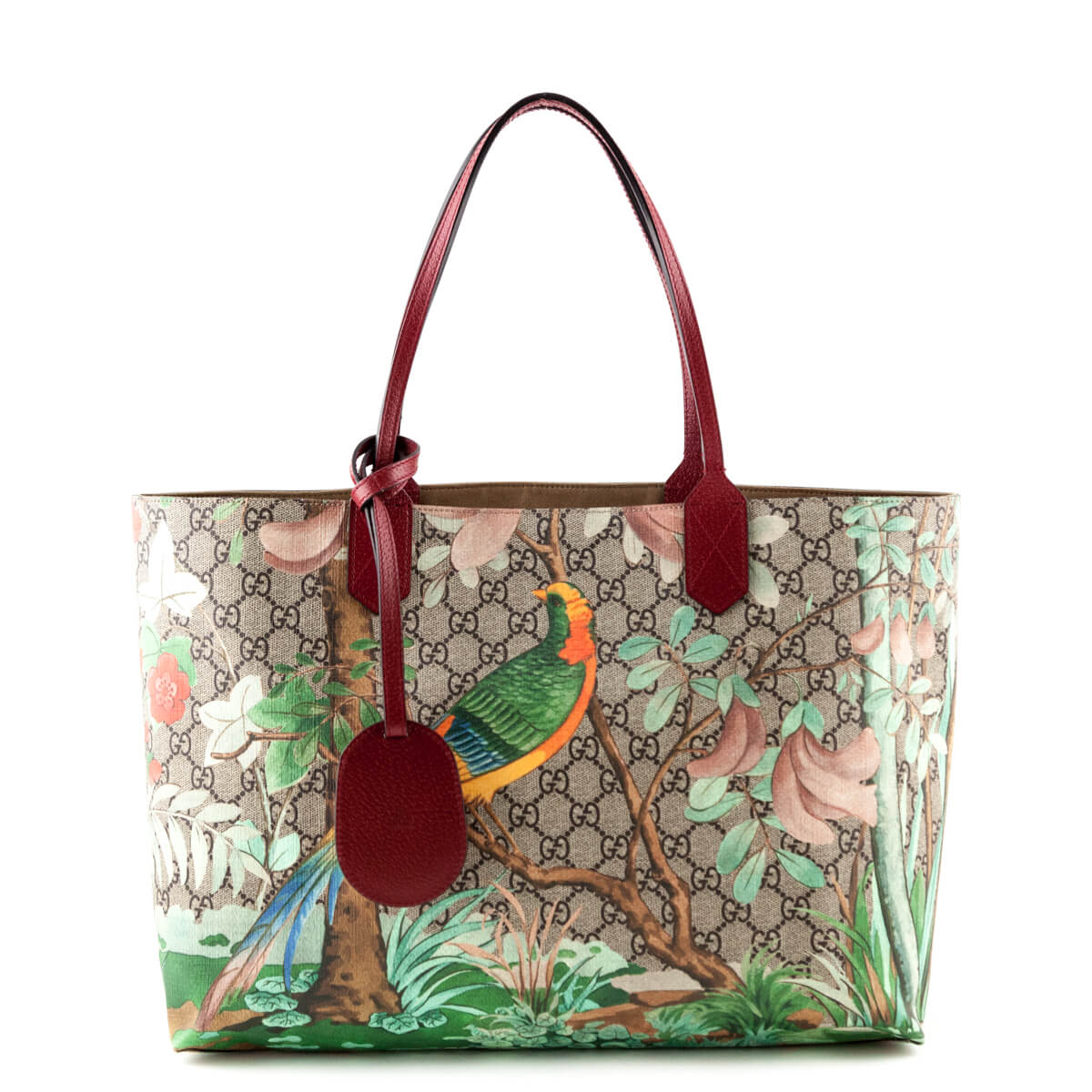 Gucci Red GG Supreme Medium Tian Print Tote - Affordable Gucci Bags