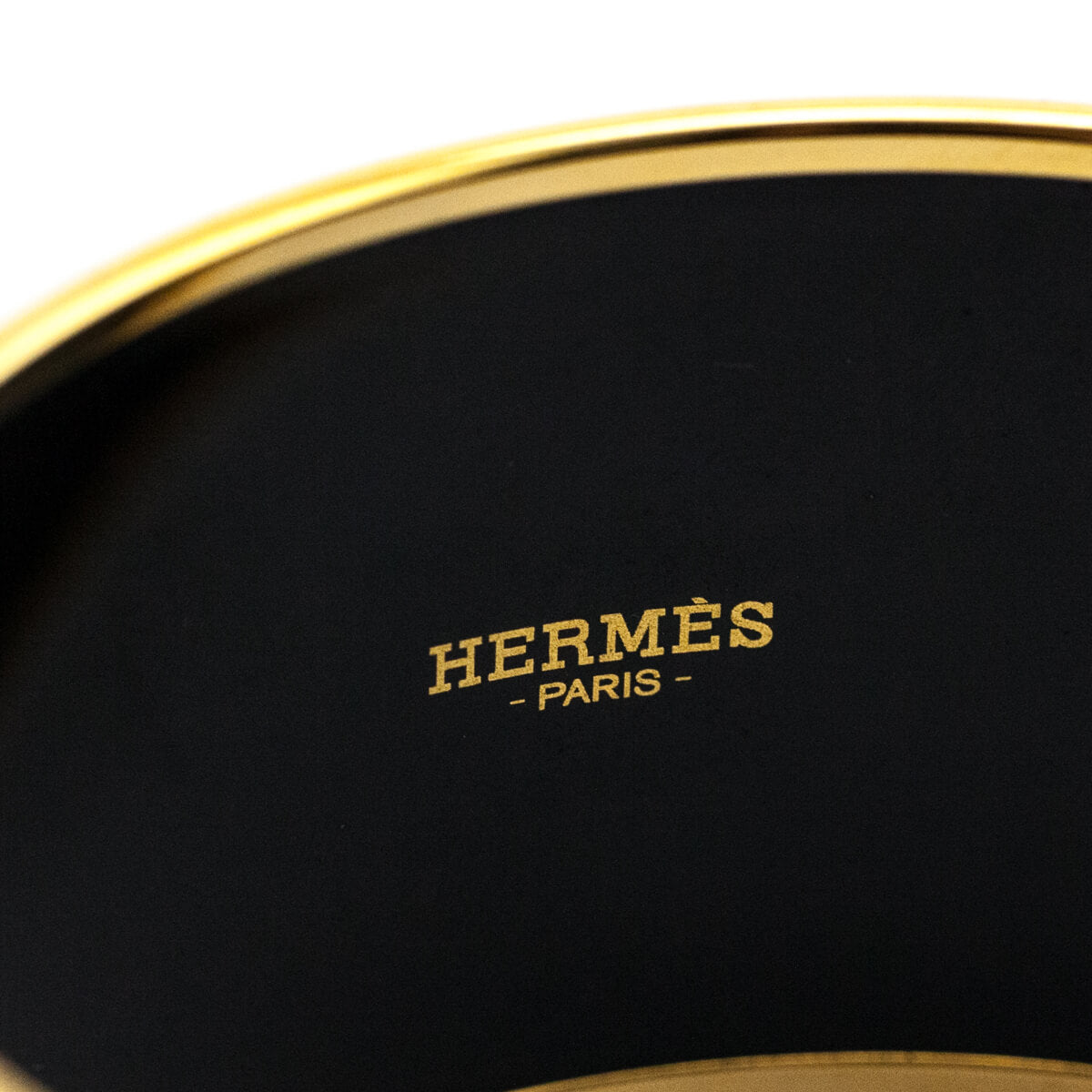 Hermes Black Enamel & Gold Plated Extra Wide Chevron Bangle