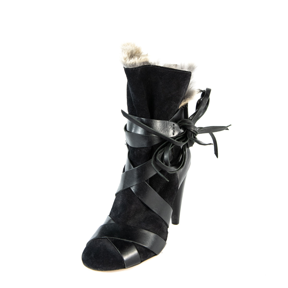 Isabel Marant Black Suede Fur Trimmed 