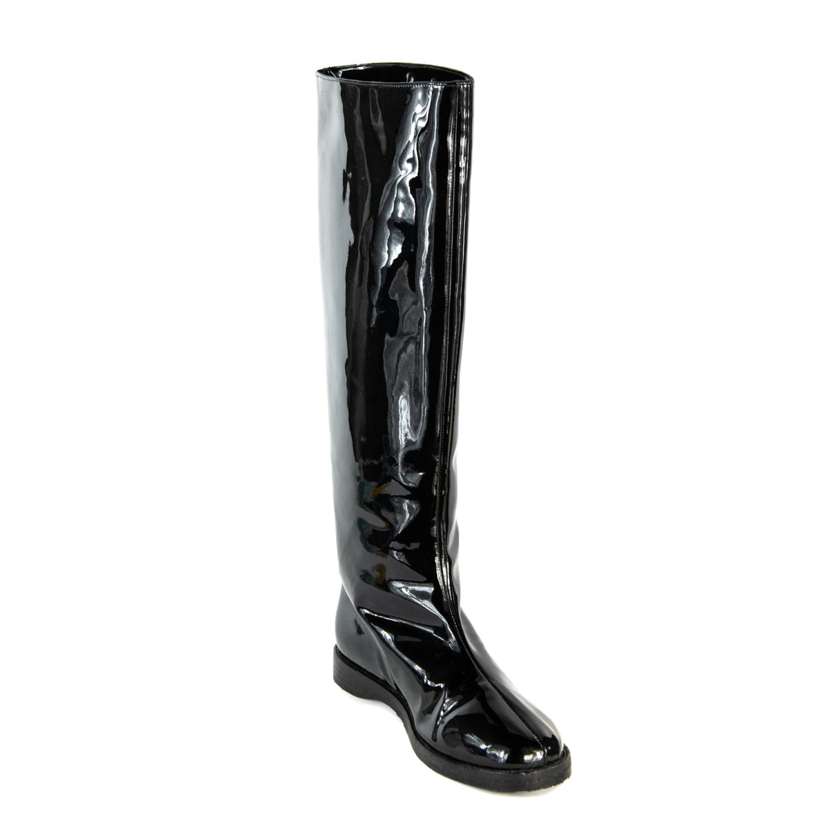 patent leather flat boots