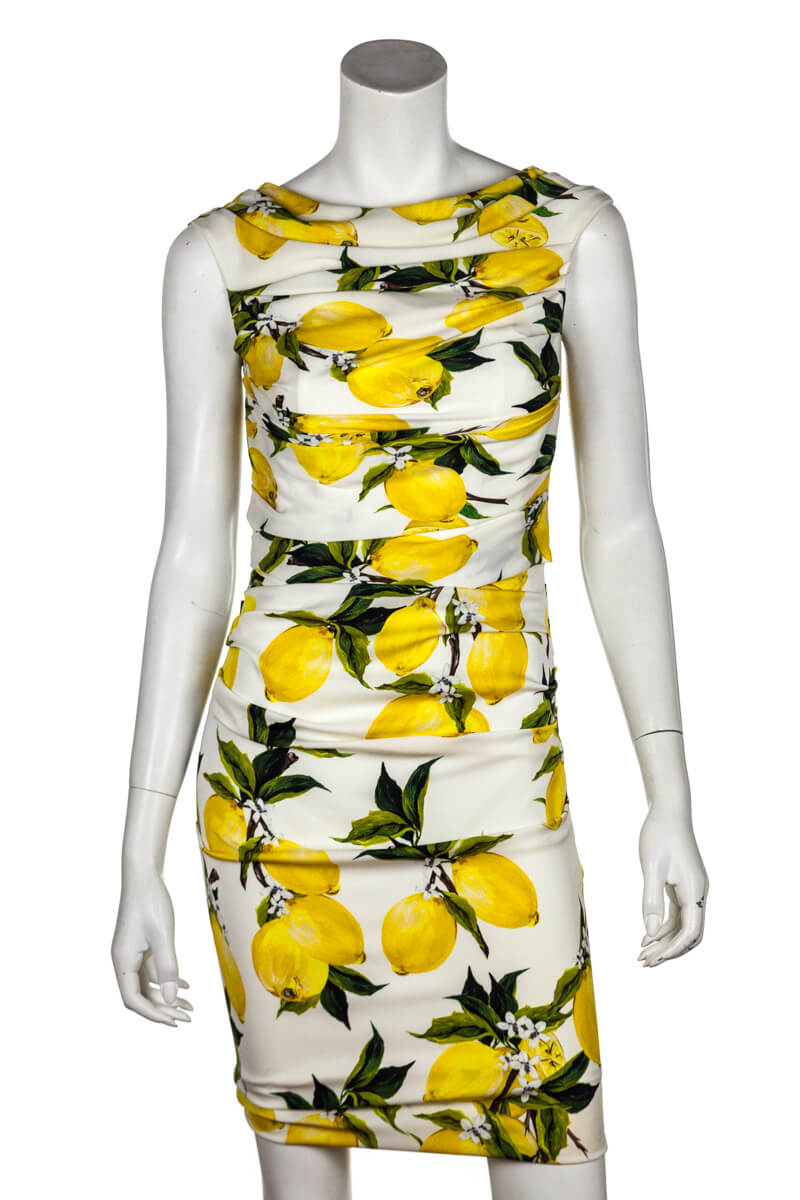 Dolce & Gabbana Lemon Print Silk Ruched Dress - Dolce & Gabbana Canada