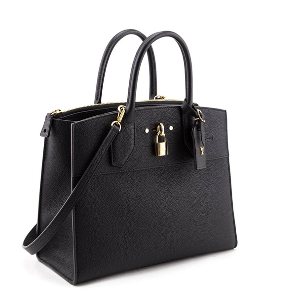 Louis Vuitton Black Grained Calfskin City Steamer MM - LV Handbags