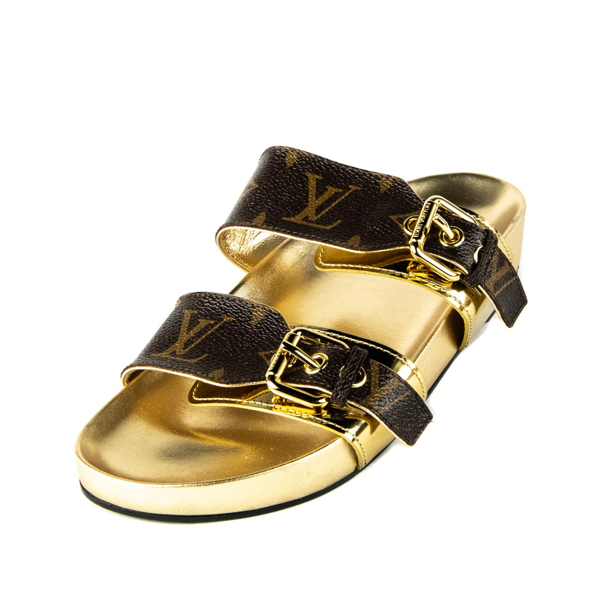Louis Vuitton Monogram Canvas & Gold Bom Dia Sandals