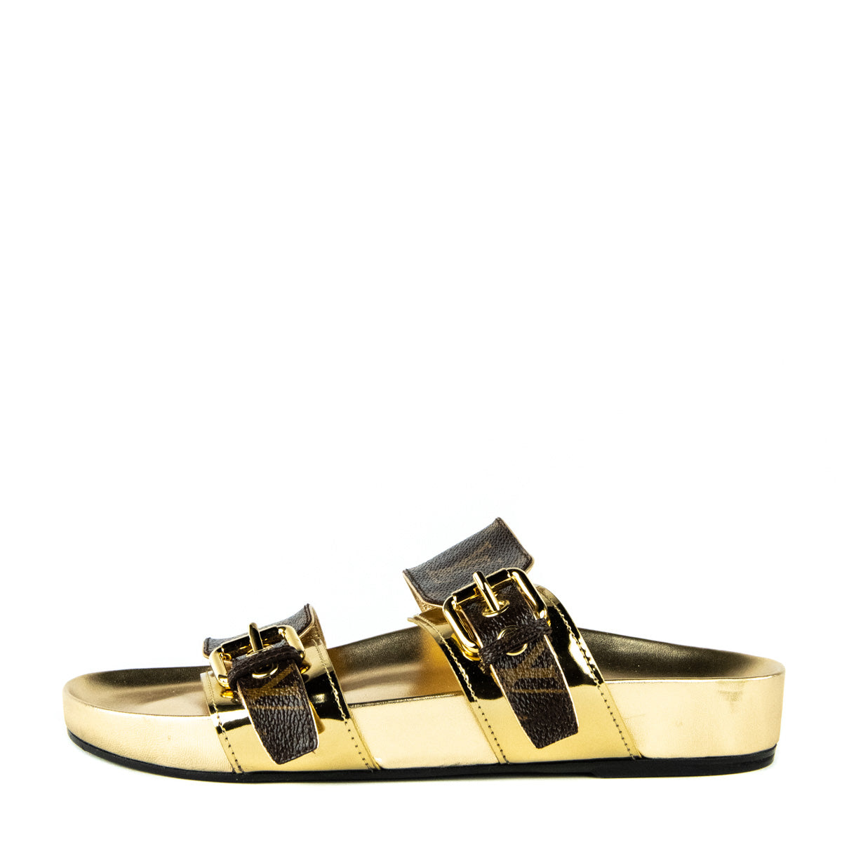 Louis Vuitton Monogram Canvas & Gold Bom Dia Sandals