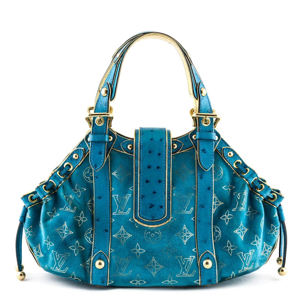 Louis Vuitton Turquoise Monogram Suede Ostrich Theda GM - Used LV Bags